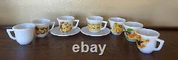 Lot of 9 Child's Mug Cup Saucer White Milk Glass Espresso Vtg Duck Chicken Owl