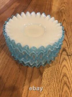 Lovely (6)Vintage Fenton Aqua Crest Opalescent Milk Glass Saucer 6