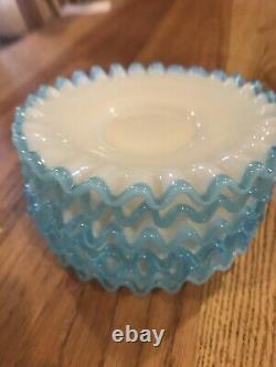 Lovely (6)Vintage Fenton Aqua Crest Opalescent Milk Glass Saucer 6