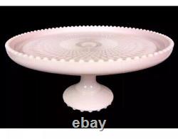 Lovely Blush Pink Milk Glass Cake Plate Stand. Beaded Rim! Beautiful! Wedding