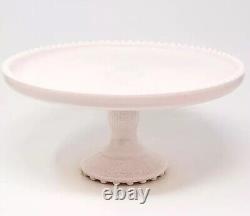 Lovely Blush Pink Milk Glass Cake Plate Stand. Beaded Rim! Beautiful! Wedding