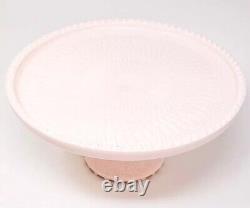 Lovely Blush Pink Milk Glass Cake Plate Stand. Beaded Rim! Beautiful! Wedding