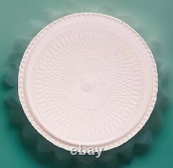 Lovely Blush Pink Milk Glass Cake Plate Stand. Beaded Rim! Beautiful! Wedding