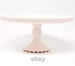 Lovely Blush Pink Milk Glass Cake Plate Stand. Beaded Rim! Beautiful! Wedding