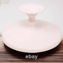 Lovely Blush Pink Milk Glass Cake Plate Stand. Beaded Rim! Beautiful! Wedding