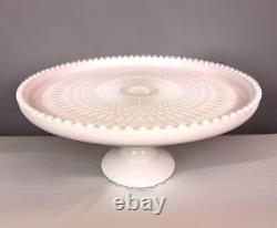 Lovely Blush Pink Milk Glass Cake Plate Stand. Beaded Rim! Beautiful! Wedding