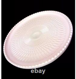 Lovely Blush Pink Milk Glass Cake Plate Stand. Beaded Rim! Beautiful! Wedding