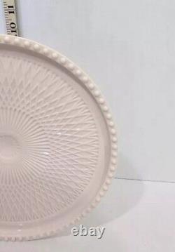 Lovely Blush Pink Milk Glass Cake Plate Stand. Beaded Rim! Beautiful! Wedding