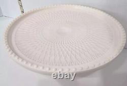 Lovely Blush Pink Milk Glass Cake Plate Stand. Beaded Rim! Beautiful! Wedding