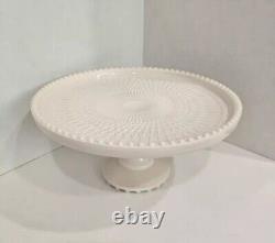 Lovely Blush Pink Milk Glass Cake Plate Stand. Beaded Rim! Beautiful! Wedding