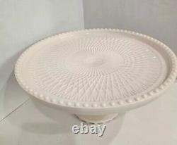 Lovely Blush Pink Milk Glass Cake Plate Stand. Beaded Rim! Beautiful! Wedding