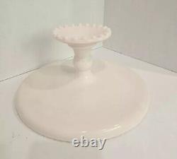 Lovely Blush Pink Milk Glass Cake Plate Stand. Beaded Rim! Beautiful! Wedding