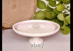 Lovely Blush Pink Milk Glass Cake Plate Stand. Beaded Rim! Beautiful! Wedding