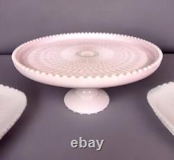 Lovely Blush Pink Milk Glass Cake Plate Stand. Beaded Rim! Beautiful! Wedding