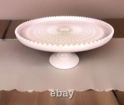 Lovely Blush Pink Milk Glass Cake Plate Stand. Beaded Rim! Beautiful! Wedding