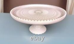 Lovely Blush Pink Milk Glass Cake Plate Stand. Beaded Rim! Beautiful! Wedding