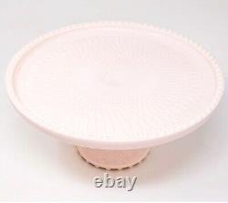 Lovely Blush Pink Milk Glass Cake Plate Stand. Beaded Rim! Beautiful! Wedding