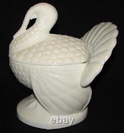 MARTHA STEWART White Milk Glass Turkey Cranberry Sauce Covered Dish 1990's