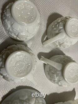 MCKEE MILK GLASS PRESCUT PRESS CUT BOWL WithCups And Creamer TOLTEC PATTERN 1940