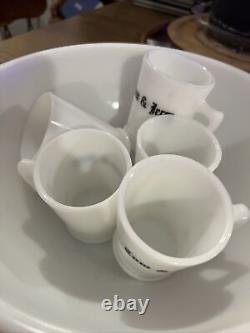 MCKEE TOM & JERRY 6 Pc MILK GLASS PUNCH BOWL SET BLACK and WHITE