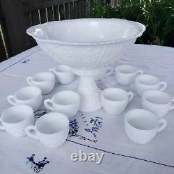 MCKEE The Concord Milk Glass 14 Pc Punch Bowl Set