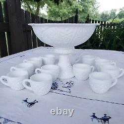 MCKEE The Concord Milk Glass 14 Pc Punch Bowl Set