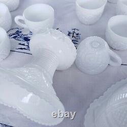 MCKEE The Concord Milk Glass 14 Pc Punch Bowl Set