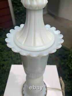 MCM Art Deco Table Lamp Opaline White Milk Glass Ribbed Hourglass Ribbed 1950