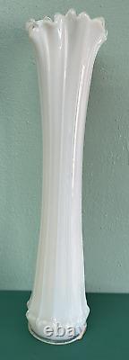 MCM Fostoria Heirloom White Opalescent Swung Ribbed Glass Funeral Vase 20.5