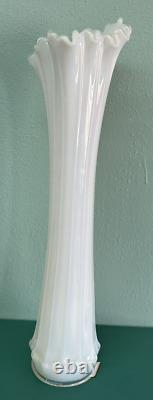 MCM Fostoria Heirloom White Opalescent Swung Ribbed Glass Funeral Vase 20.5