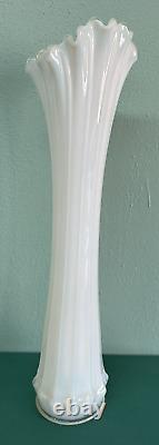 MCM Fostoria Heirloom White Opalescent Swung Ribbed Glass Funeral Vase 20.5