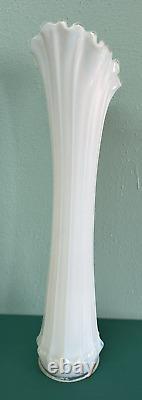 MCM Fostoria Heirloom White Opalescent Swung Ribbed Glass Funeral Vase 20.5