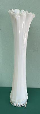 MCM Fostoria Heirloom White Opalescent Swung Ribbed Glass Funeral Vase 20.5