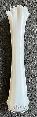 MCM Fostoria Heirloom White Opalescent Swung Ribbed Glass Funeral Vase 20.5