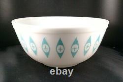 MCM Pyrex #403 Atomic Eyes Unmarked Turquoise Milk Glass Large Chip Mixing Bowl