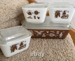 MCM Pyrex Early American Dish Set Refrigerator Dishes and Lids Vintage Complete