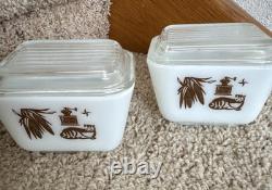 MCM Pyrex Early American Dish Set Refrigerator Dishes and Lids Vintage Complete