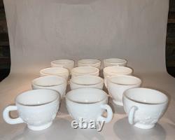 MCM Westmoreland White Milk Glass 14 Pc Punch Set Bowl Ladle 12 Mugs Fruit