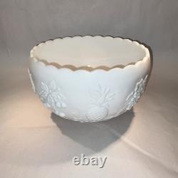 MCM Westmoreland White Milk Glass 14 Pc Punch Set Bowl Ladle 12 Mugs Fruit