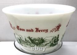 MID-CENTURY 1950s 6 Piece TOM&JERRY White GLASS PUNCH BOWL SET Christmas