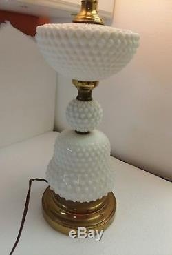 MID CENTURY 32 Hobnail White Milk Glass 3 Tier Table Lamp Vintage Brass Patina