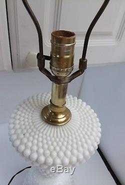 MID CENTURY 32 Hobnail White Milk Glass 3 Tier Table Lamp Vintage Brass Patina