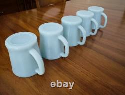 MINT 5 FIRE KING Oven Ware DELPHITE Turquoise Blue Milk Glass D Handle Mugs Cups