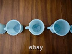 MINT 5 FIRE KING Oven Ware DELPHITE Turquoise Blue Milk Glass D Handle Mugs Cups