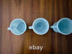 MINT 5 FIRE KING Oven Ware DELPHITE Turquoise Blue Milk Glass D Handle Mugs Cups