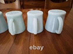 MINT 5 FIRE KING Oven Ware DELPHITE Turquoise Blue Milk Glass D Handle Mugs Cups