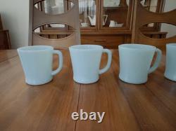 MINT 5 FIRE KING Oven Ware DELPHITE Turquoise Blue Milk Glass D Handle Mugs Cups