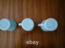 MINT 5 FIRE KING Oven Ware DELPHITE Turquoise Blue Milk Glass D Handle Mugs Cups