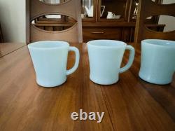 MINT 5 FIRE KING Oven Ware DELPHITE Turquoise Blue Milk Glass D Handle Mugs Cups