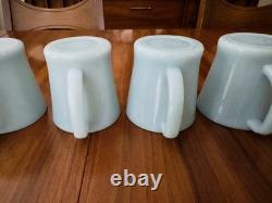 MINT 5 FIRE KING Oven Ware DELPHITE Turquoise Blue Milk Glass D Handle Mugs Cups